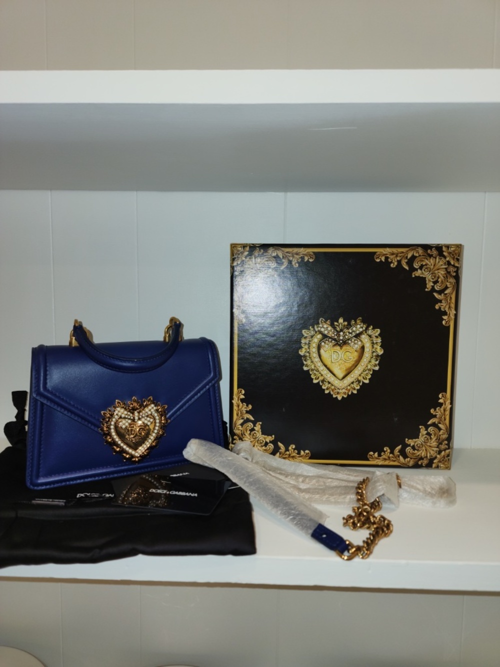 Dolce & Gabbana Small Blue Leather Devotion Top Handle Bag